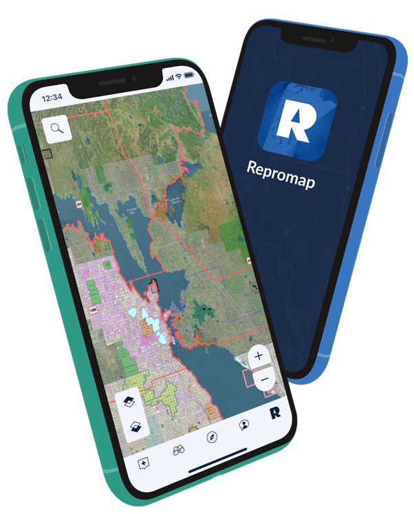 Mobile devices showing Manitoba maps